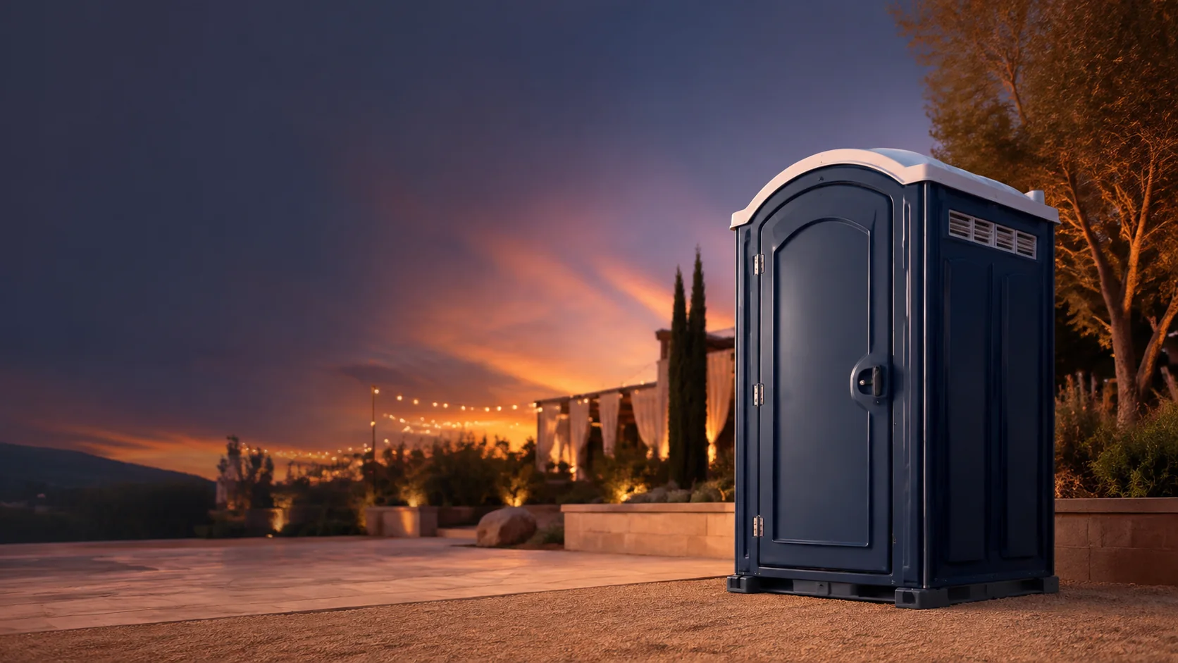 Portable restroom shown for rental planning in Akron, NY